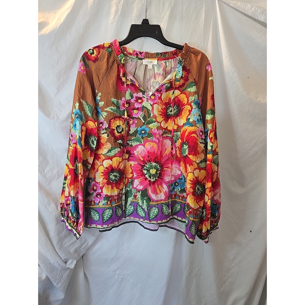 Oddi Long Sleeve Flowy Floral Blouse Top Boho Peasant Fairycore Sz L NWT
